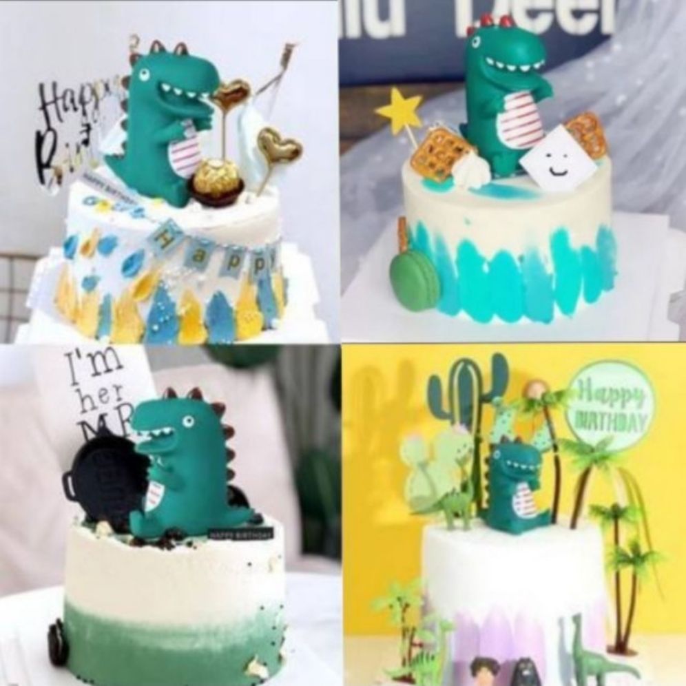 ตุ๊กตาตกแต่งเค้กไดโนเสาร์+ต้นมะพร้าว+ไม้ปัก  Dinosaur cake topper