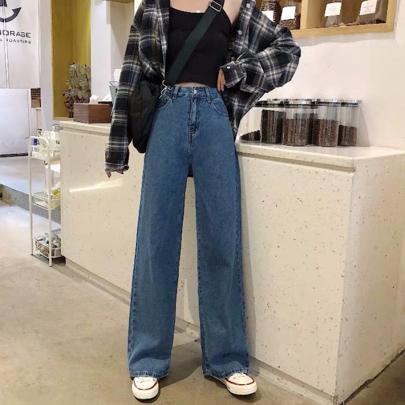 ยีนส์ขายาว ยีนส์ขากระบอก มีแบบผ้าบาง แฟชั่นเกาหลีผู้หญิงวัยรุ่น เสื้อผ้าแฟชั่นเกาหลี Fashion Jeans High Waist Straight Wide Leg Pants Student Wild Jeans Female Tide