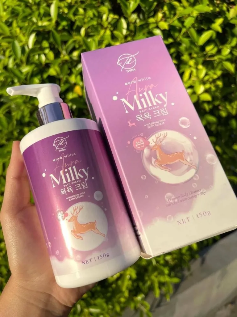 พร้อมส่ง ค่าส่งถูกมาก ออร่ามิลกี้ ครีมอาบน้ำ💜 AURA MILKY อาบพร้อมบำรุงผิวให้ขาวกระจ่างใส