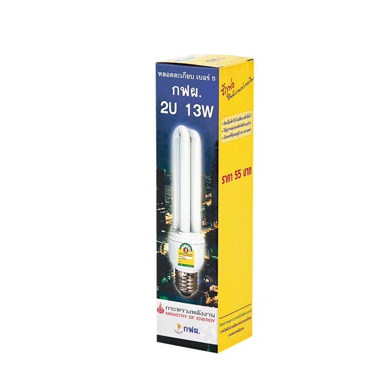 หลอดประหยัดไฟ กฟผ. ทรง2U 13 วัตต์ แสงสีขาว P.10/Energy saving light bulb EGAT - 2U 13 watt, white light P.10