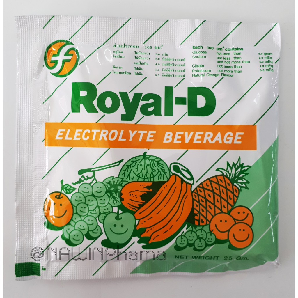Royal-D รอยัลดี เครื่องดื่มเกลือแร่รสผลไม้รวม 25 กรัม เหมาะสำหรับผู้ที่เสียเหงื่อมาก (ซอง)