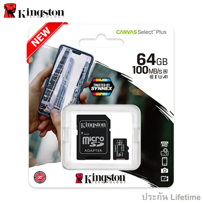 ภาพสินค้าKingston microSD Card 64GB Canvas Select Plus Class 10 UHS-I 100MB/s (SDCS2/64GB) + SD Adapter ประกัน Lifetime Synnex จากร้าน Actioncam Thailand บน Lazada ภาพที่ 1