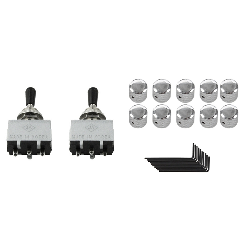 2 Pcs Box Style for Les Paul Sg 3 Way Pickup Selector Toggle Switch & 10Pcs Metal Dome Guitar Speed Control Knob