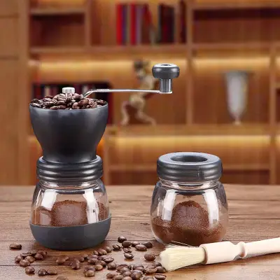 Coffee Bean Grinder เครื่องบดกาแฟวินเทจ ปรับความละเอียดได้ แถมแปรงทำความสะอาด+กระปุกเก็บกาแฟ
