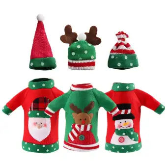 3pcs Ugly Christmas Sweater Wine Bottle Cover Handmade Wine