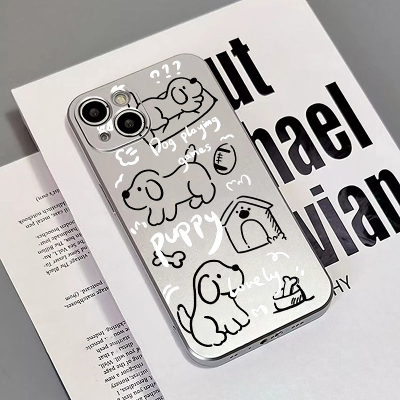 Ốp Điện Thoại TPU Silicon Chống Sốc Mạ Điện Hình Cún Mini Cho IPhone 14 11 13 12 Pro XS Max XR X 8 + 7 6S Plus