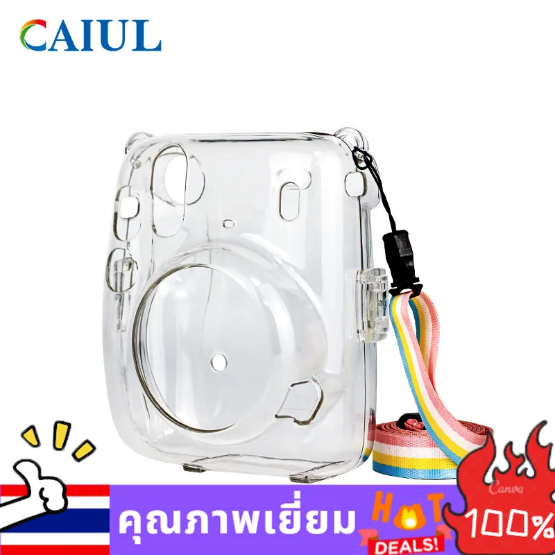 กล้องฟิล์ม YK กล่องคริสตัลใสInstax Mini 11 + เข็มขัดกล่องคริสตัลใสกระพริบกล่องใสหนาคุณภาพดีกล่องมินิ