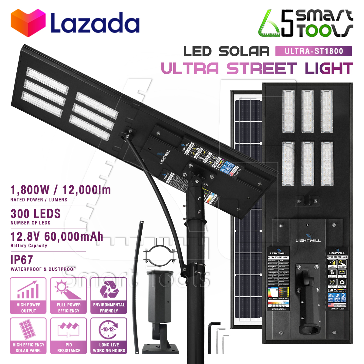 Lightwill LIGHTWILL ไฟโซล่าเซลล์ ไฟถนน ไฟสนาม 1800W พร้อมแผงโซล่าเซลล์ ขนาดใหญ่ ...