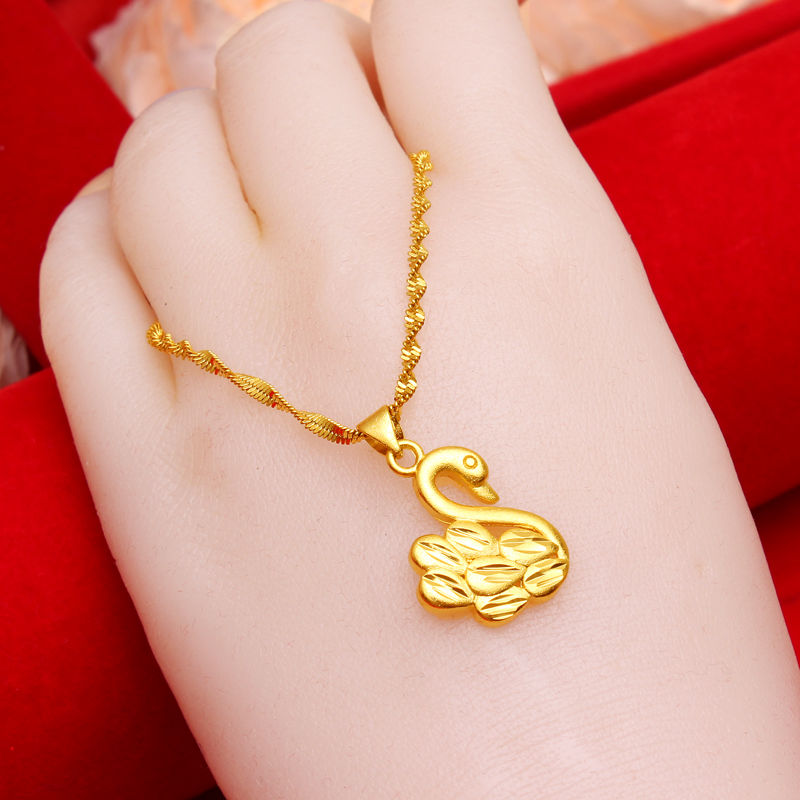Fashion Style Women's Jewelry Wedding Supplies New Vietnam Alluvial Gold Necklace Female Golden Swan Pendant Gold Plated Pendant Eternal Love Holiday Gift