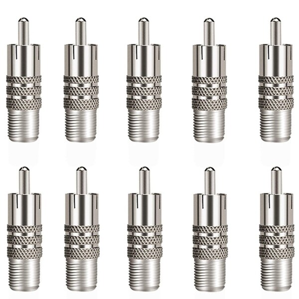 10 PCS/Set F Type Female to RCA Male Coaxial Cable Adapter, Straight Coupler Adapter Connector for Video Audio