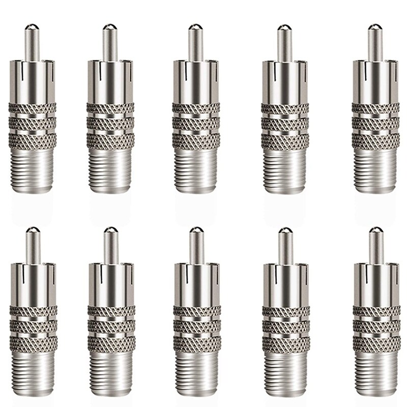 10 PCS/Set F Type Female to RCA Male Coaxial Cable Adapter, Straight Coupler Adapter Connector for Video Audio