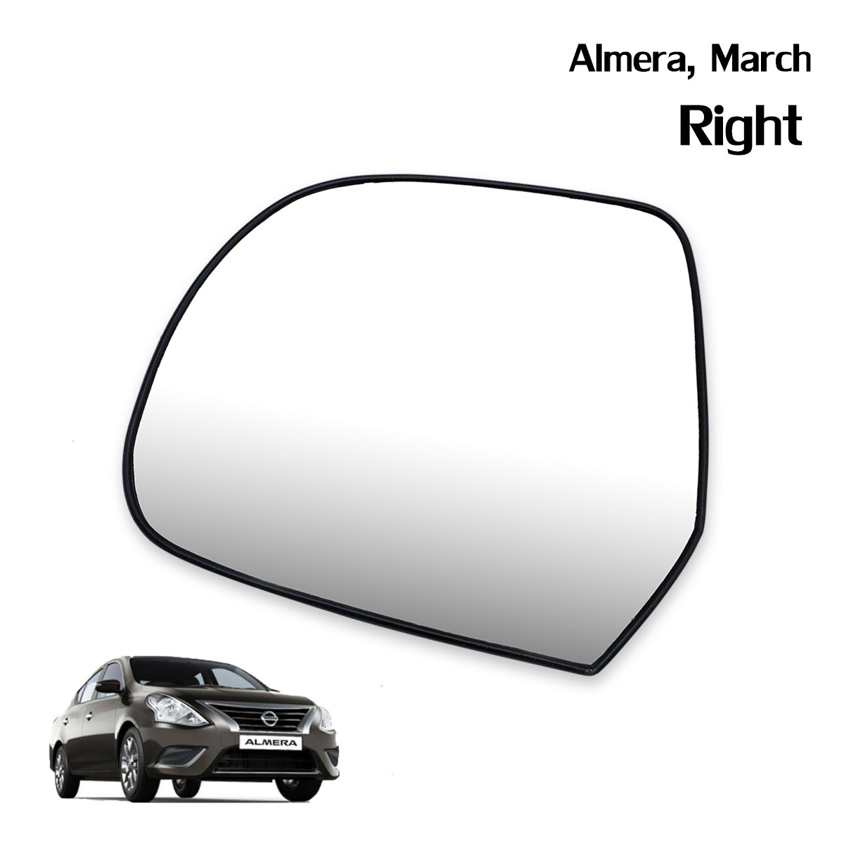เนื้อเลนส์กระจก ข้าง ขวา ใส่ Nissun March, Almera ปี 2012-2019 Right Wing Side Door Mirror Glass Len March, Almera Nissan