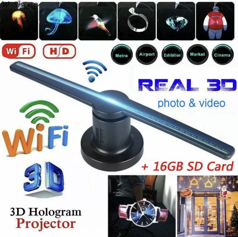 พร้อมส่ง 3D WiFi โฮโลแกรมโปรเจคเตอร์ พัดลม 42 ซม./16.5in Holographic โฆษณาเครื่อง Player รีโมทคอนโทรล +16GB TF การ์ด