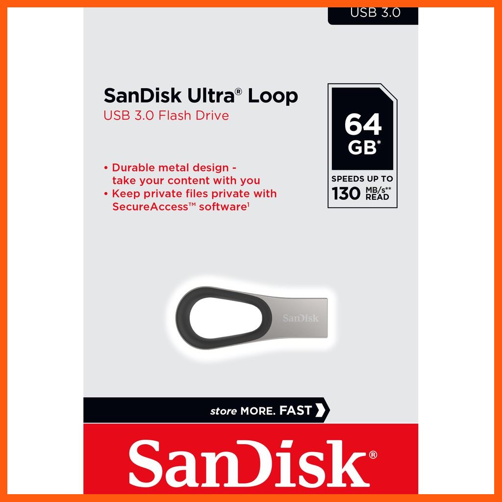 ✨✨#BEST SELLER🎉🎉 SANDISK ULTRA LOOP USB 3.0 แฟลชไดร์ฟ 64GB (SDCZ93_064G_G46) อุปกรณ์จัดเก็บข้อมูล (STORAGE & MEMORY CARD ) STORAGE MEMORY CARD อุปกรณ์จัดเก็บข้อมูล Memory Card เม็มโมรี่การ์ด Compact Flash