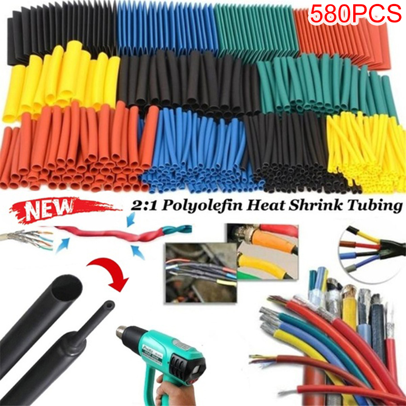 Fufeng 580Pcs Heat Shrink Tubing Insulation Shrinkable Tube 2:1 Wire Cable Sleeve Kit