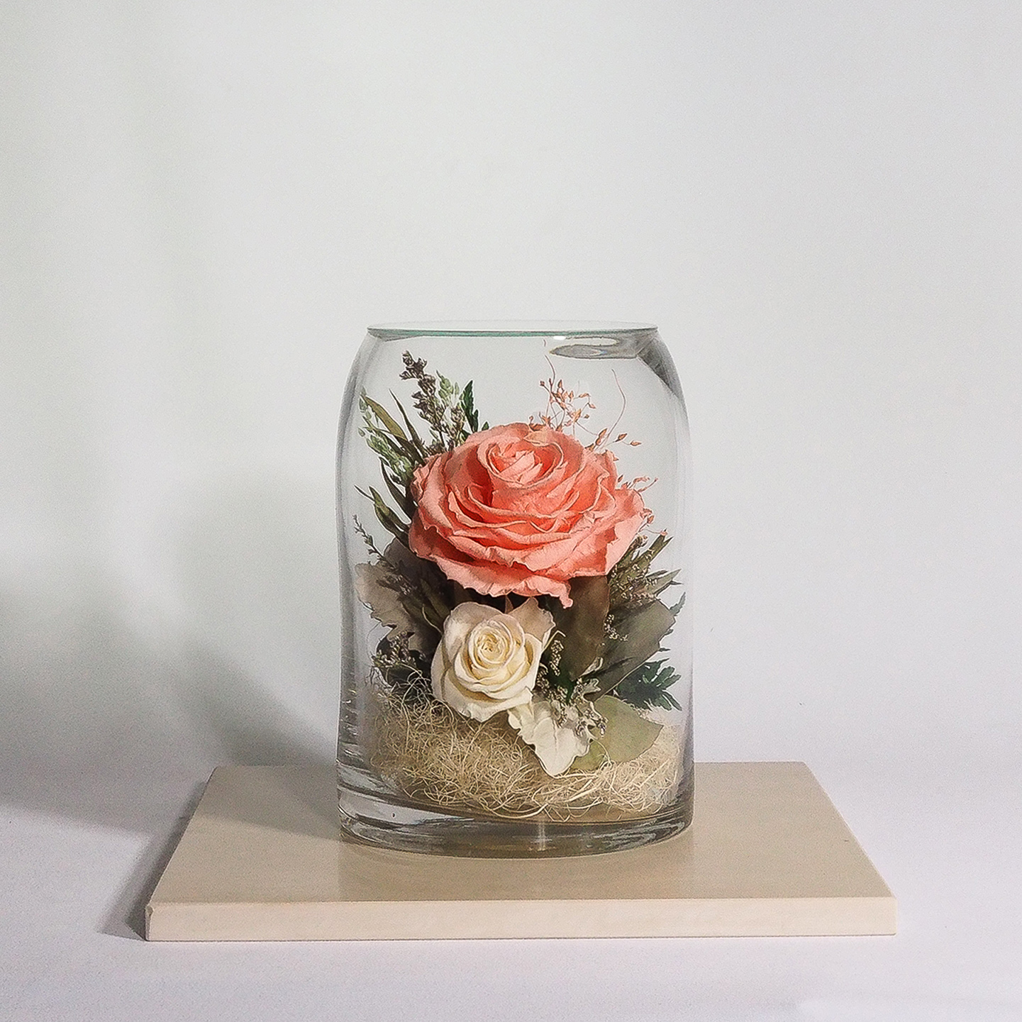 Preserved Flower Imported From Japan (Peach-Ivory White-Pink Champagne)(67143). For Valentines, Gift, Home Decoration, Anniversary and present for your love ones. 100% natural flower.