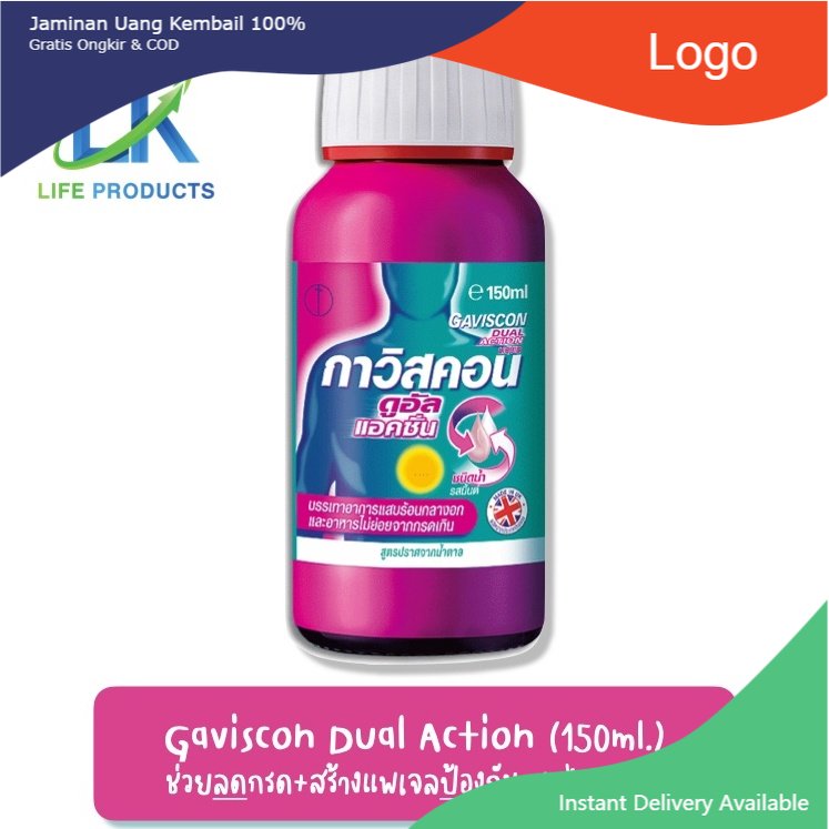 Gaviscon กาวิสคอน ชนิดน้ำ แบบขวด 150 ml กาวิสคอน เปปเปอร์มิ้นต์ สีฟ้า