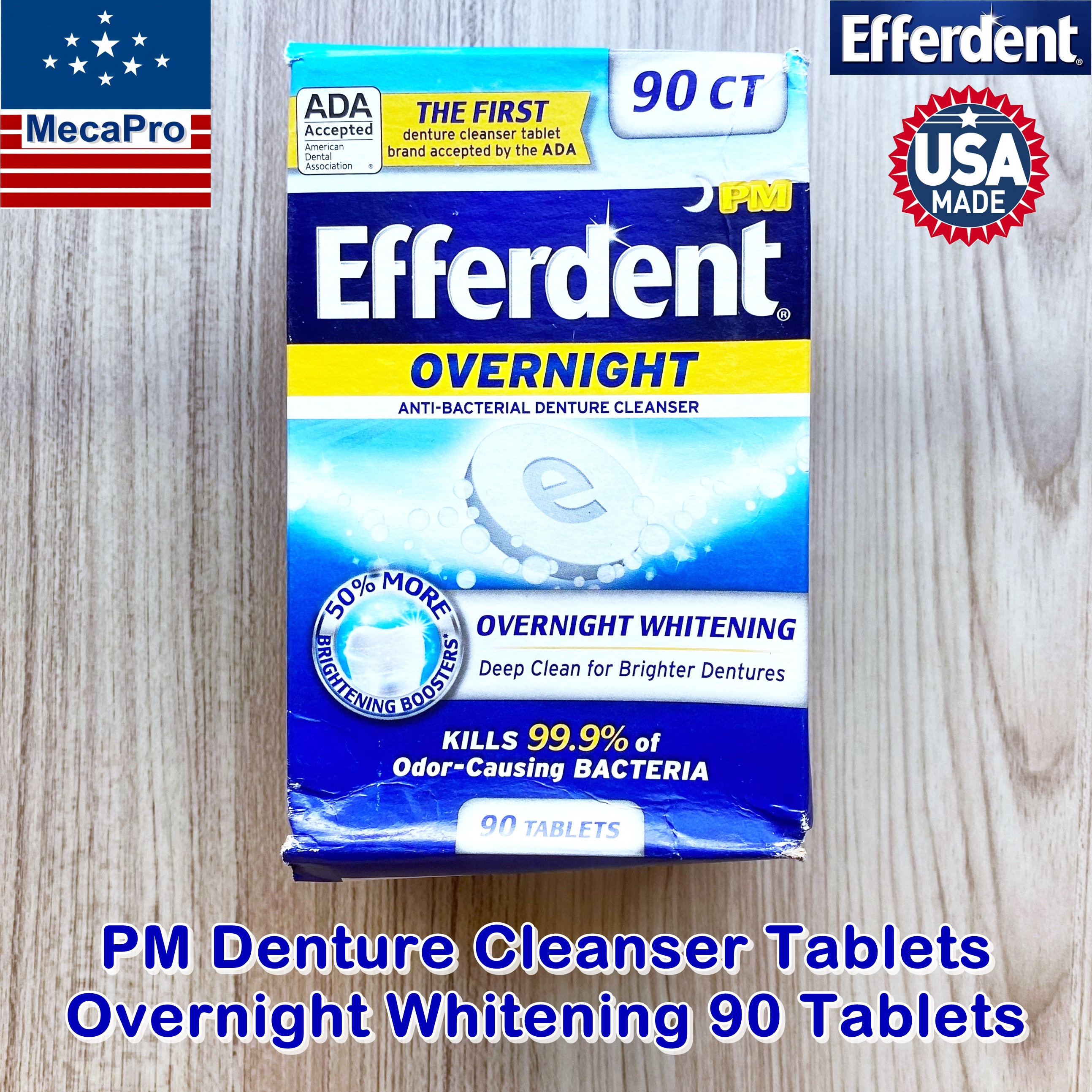 Efferdent® PM Denture Cleanser Tablets Overnight Whitening 90 Tablets เม็ดฟู่ทำความสะอาดฟันปลอม แช่ข้ามคืน