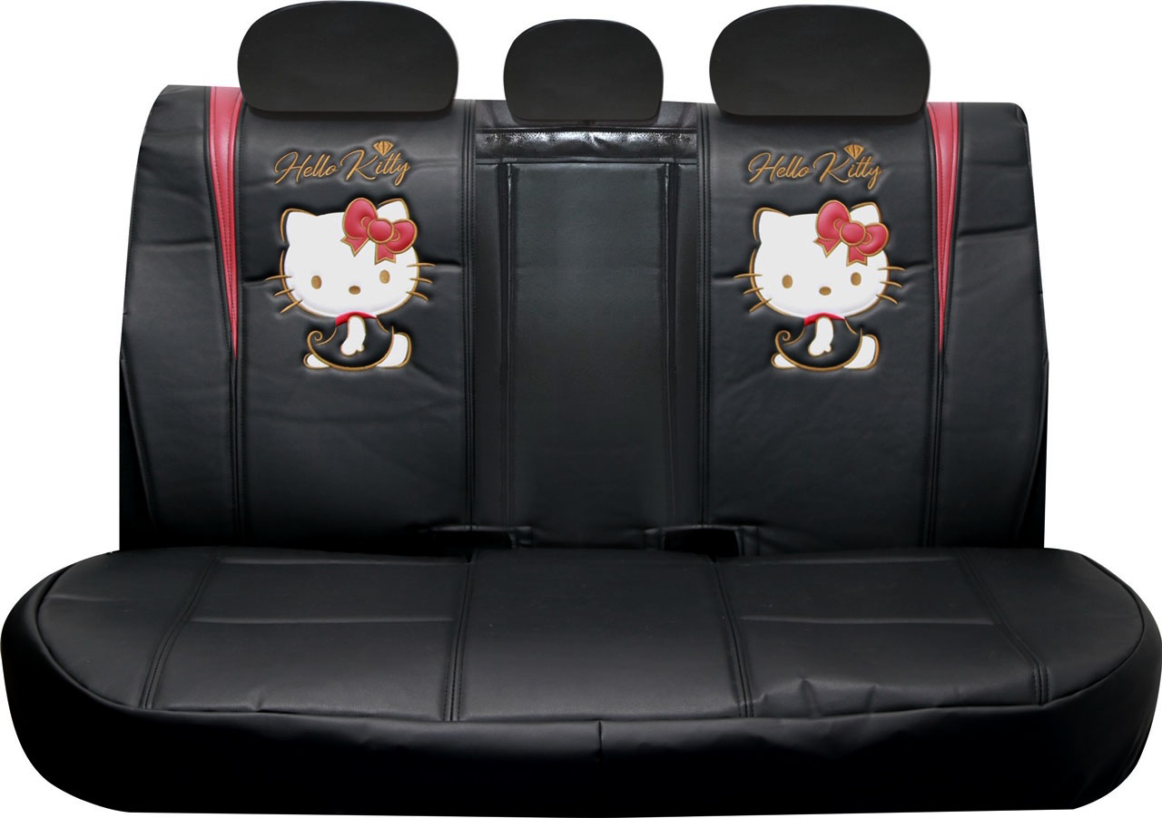 ลิขสิทธิ์แท้ เฮลโล คิตตี้ หนังเทียม ชุดหุ้มเบาะรถยนต์ หุ้มเบาะหลัง หุ้มหัวเบาะ คู่หลัง สีดำ Hello Kitty Faux Leather Car Seat Covers for Back Seat