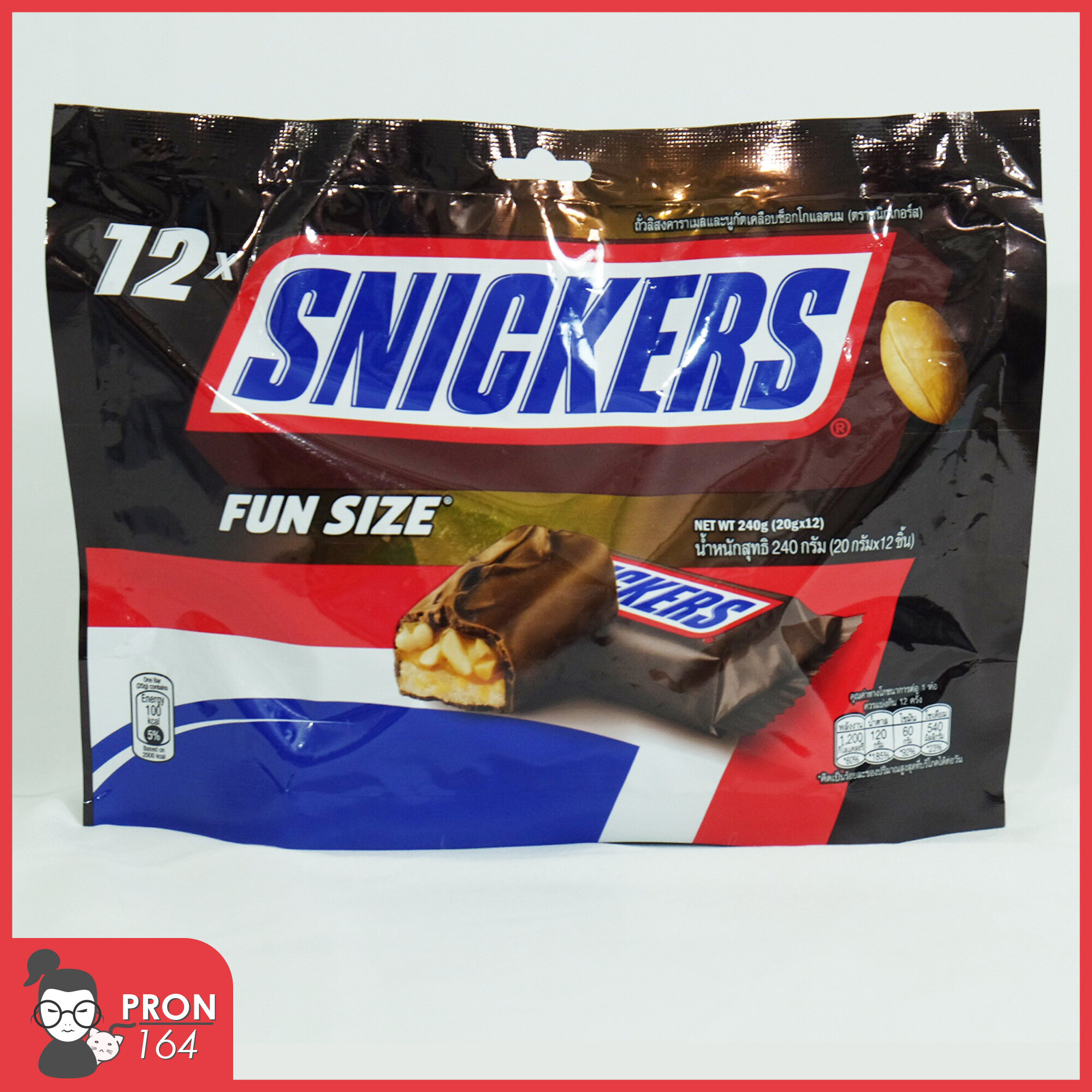 SNICKERS Fun Size (ตราสนิกเกอร์ส)ถั่วลิสงคาราเแลและนูกัตเคลือบช็อกโกแลตนม**240กรัม/12ชิ้น