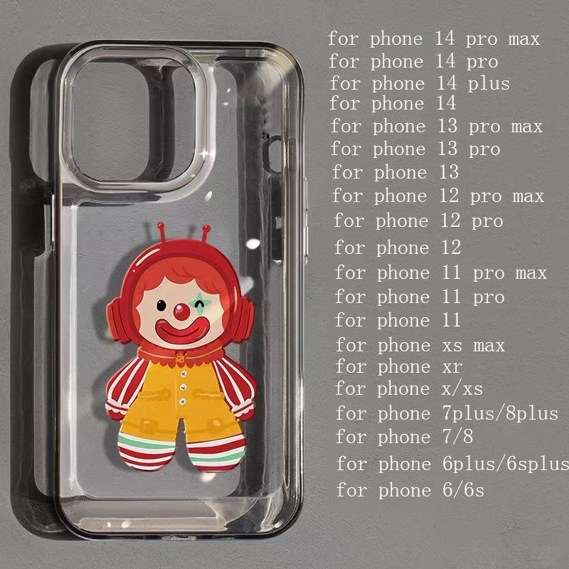 For IPhone 14 Pro Max IPhone Case Thickened TPU Soft Case Clear Case Shockproof Red Clown Girl Compatible with For 13 Pro Max