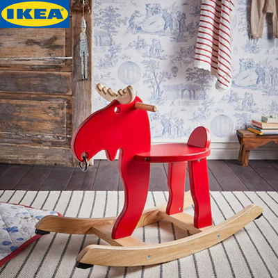 IKEA EKORRE เอียคกอเร่ เก้าอี้โยกรูปกวางมูส, แดง/ไม้ยาง เก้าอี้โยก เก้าอี้เด็ก วัสดุไม้แข็งแรง