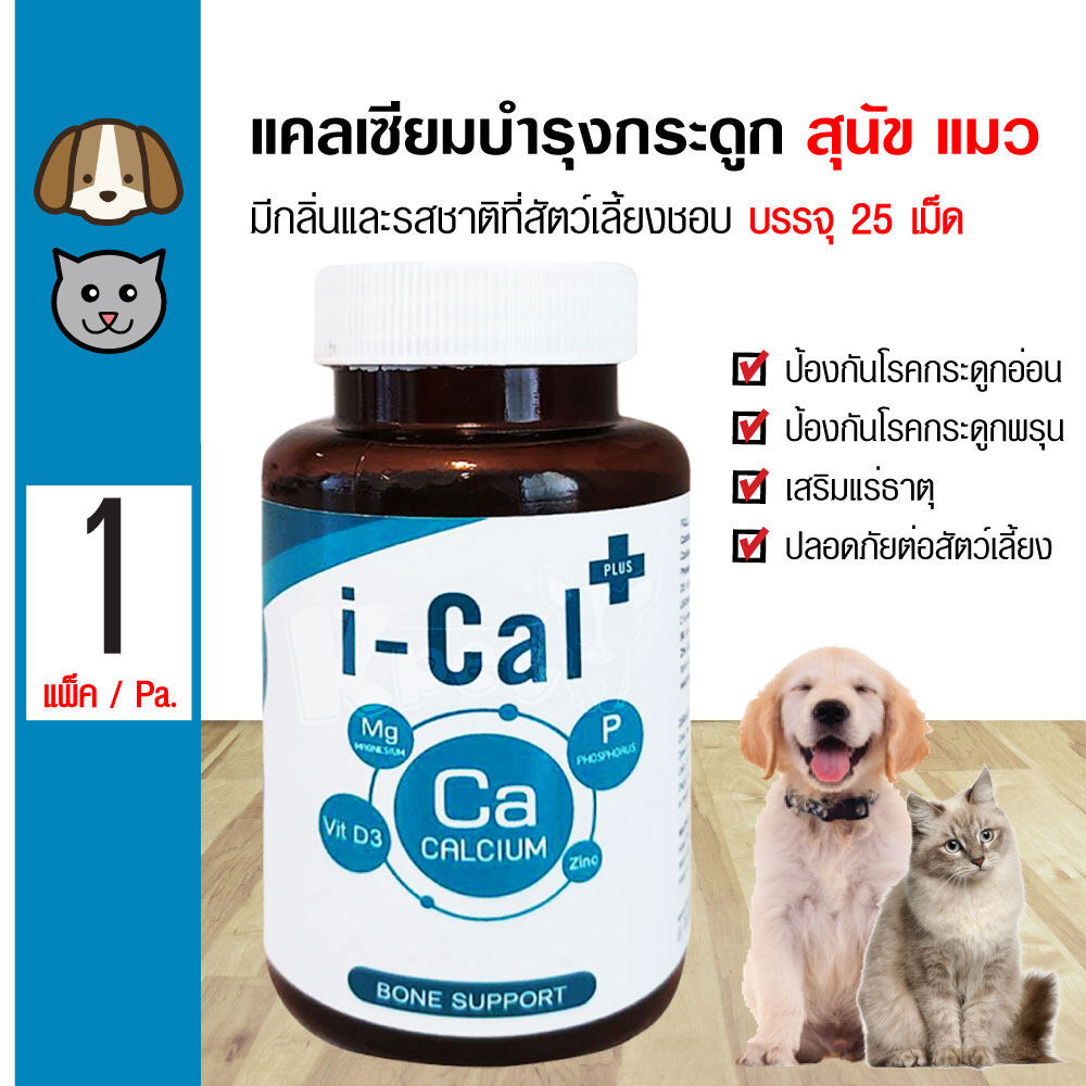 i-Cal Plus อาหารเสริม แคลเซียมบำรุงกระดูก เสริมแร่ธาตุและวิตามิน ป้องกันโรคกระดูกอ่อน สำหรับสุนัขและแมว (25 เม็ด/กระปุก)