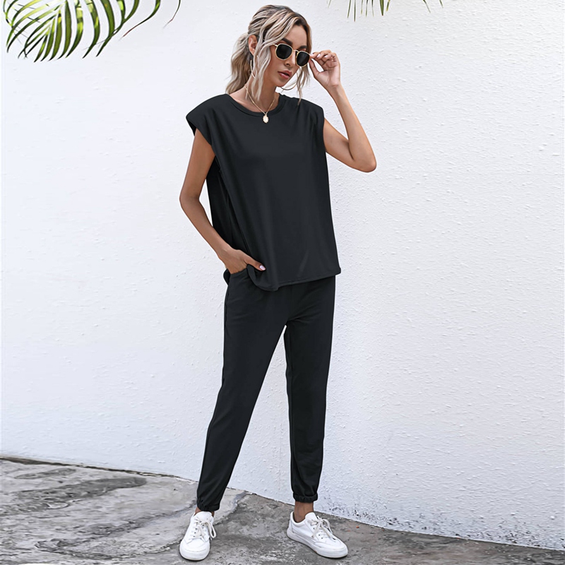 2 Piece Set Women Tracksuits Casual 2 Pcs Short Sleeve O-Neck Tops and Trousers Lounge Sports Suits