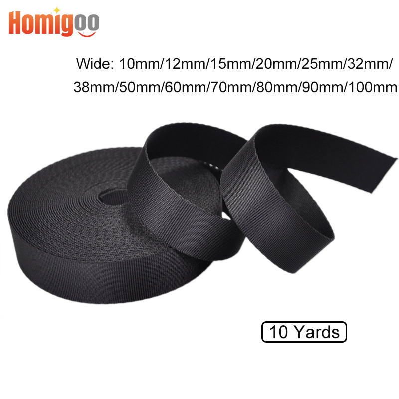 Homigoo - 10 Yards 10mm 15mm 20mm 25mm 38mm 50mm Wide Black Strap Nylon ...