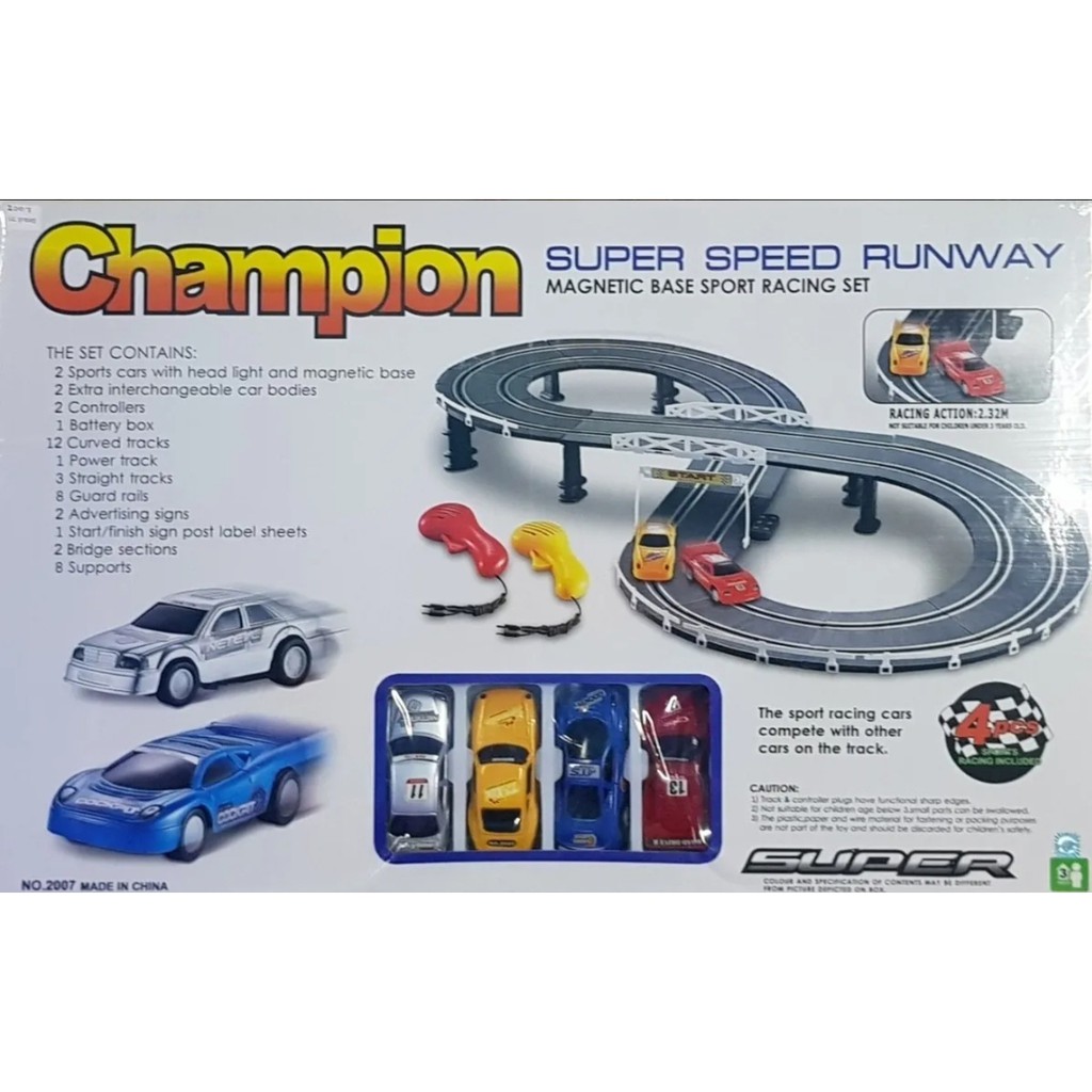 สินค้าขายดี!!! Toyชุดรถแข่งวิ่งราง Champion Super Speed Runway แข่ง 2 คน ตัวรถมีไฟ เปลี่ยนโครงรถได้ 2 สี รางต่อยาวได้ 2.3 เมตร ## ของเล่นเด็ก โมเดล โมเดลรถ ของเล่น ของสะสม รถ หุ่นยนต์ ตุ๊กตา โมเดลนักฟุตบอล ฟิกเกอร์ Model