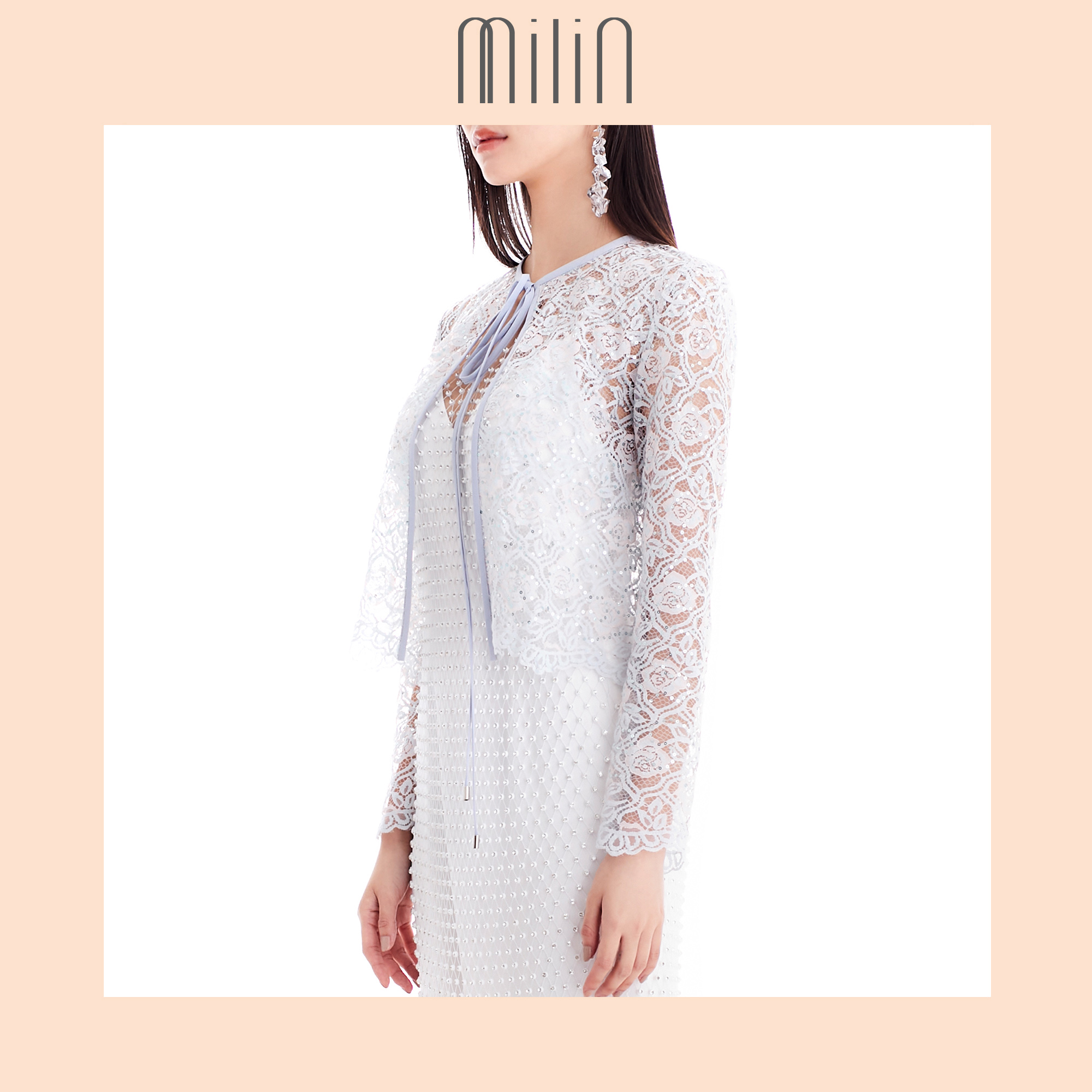 [milin] Collarless Sequinned Lace See Through Cardigan เสื้อคาร์ดิแกน