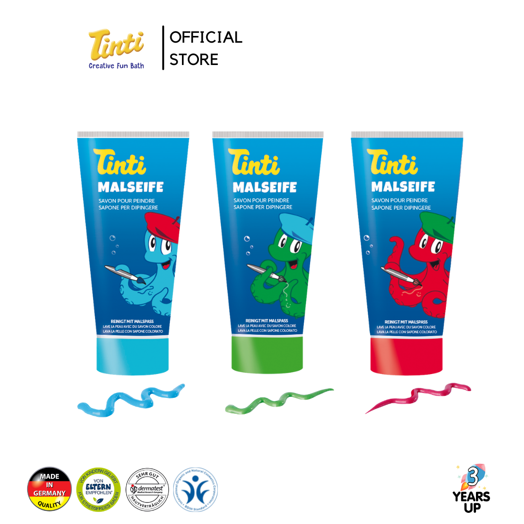 TINTI® สบู่เด็ก สบู่สีระบายหน้าและตัว ไร้สารเคมี ผลิตที่เยอรมนี Painting Soap ไม่แสบตา ล้างออกง่าย ครีมอาบน้ำเด็ก ของเล่นเด็ก ของเล่นในน้ำ