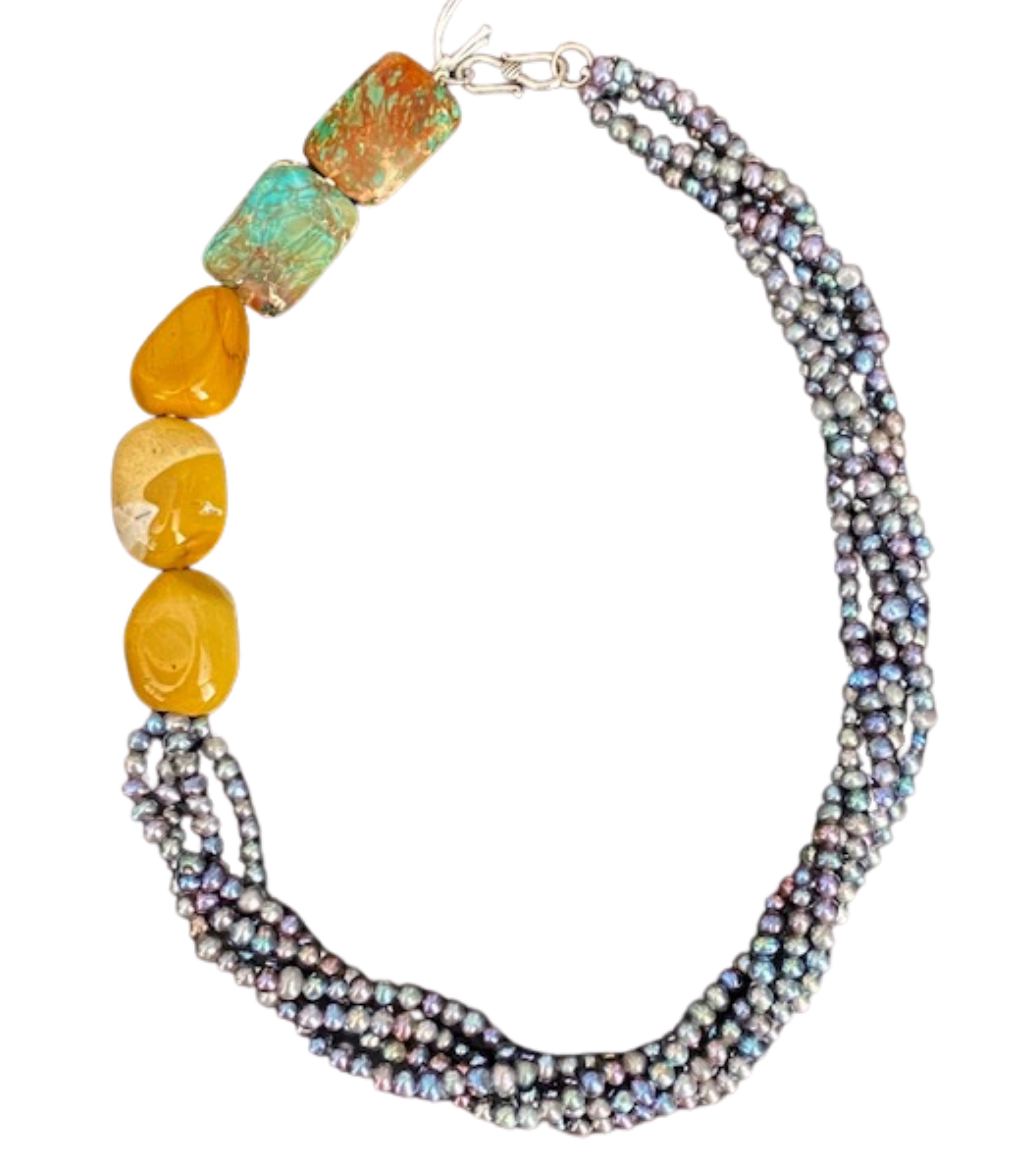 สร้อยคอมุกน้ำจืดและอาเกต. Modern style Agate and fresh water pearl necklace. Beautiful colors of agate in this stylish designer necklace.
