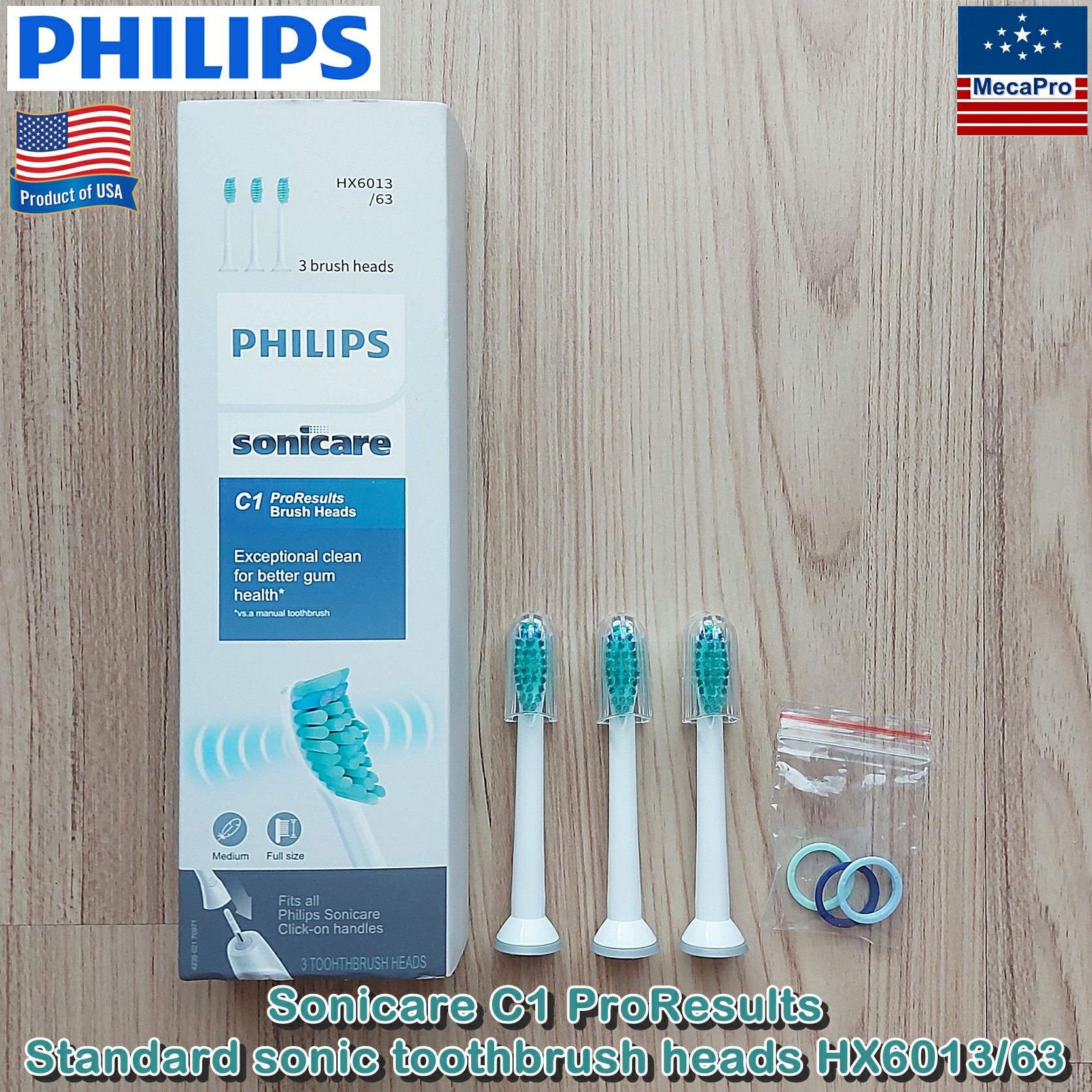 Philips® Sonicare C1 ProResults Standard sonic toothbrush heads HX6013/63 ฟิลิปส์ หัวแปรงสีฟันไฟฟ้า 3 ชิ้น/แพ็ค