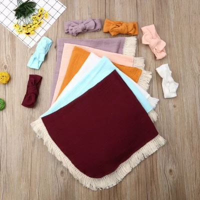 New 2Pcs Baby Girls Boy Tassel Swaddle Wrap Blanket Muslin 100 Cotton Sleeping Mat