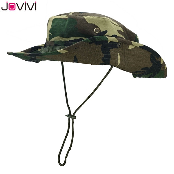 Jovivi กลางแจ้ง Boonie หมวกกว้าง Breathable Safari หมวกตกปลาแบบพับเก็บได้ UV ทหารหมวกปีนเขาหมวกฤดูร้อนหมวก