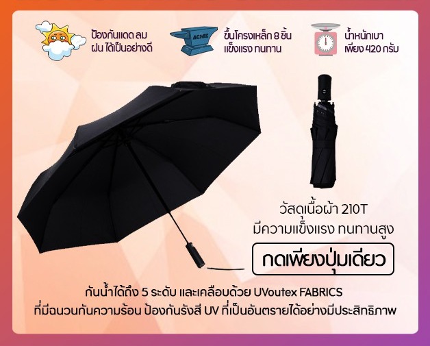 โปรโมชั่น youpin Konggu WD1 Automatic Umbrella ร่มพับอัตโนมัติ น้ำหนักเบา ราคาถูก