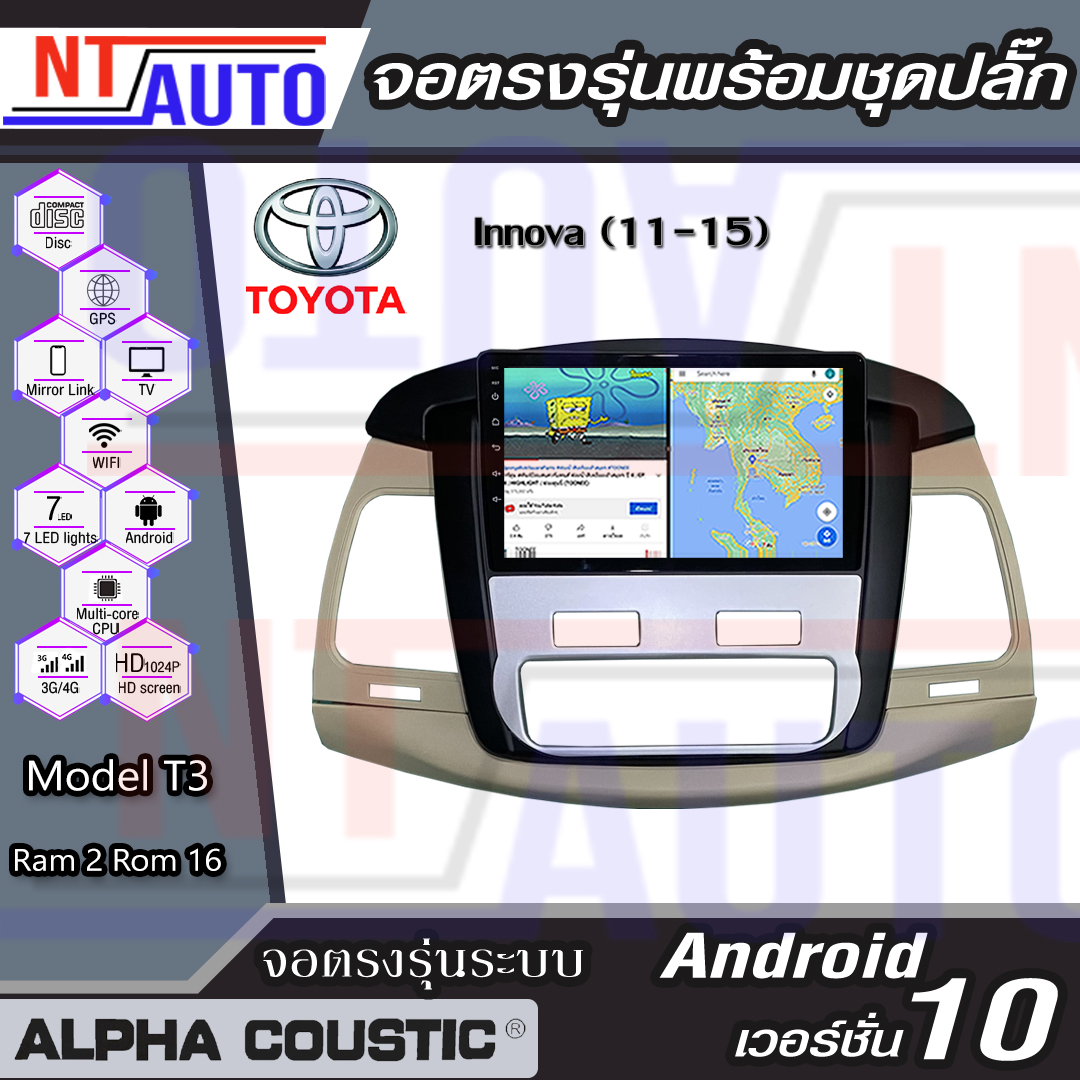 ALPHA COUSTIC เครื่องเสียงแอนดรอยสำหรับรถยนต์ Toyota Innova ปี 11-15 แอร์Auto (จอแก้วIPS 2.5D , CPU 4CORE , RAM 2 GB , ROM 16 GB ) แบ่ง2หน้าจอได้ จอติดรถยนต์ ระบบแอนดรอย