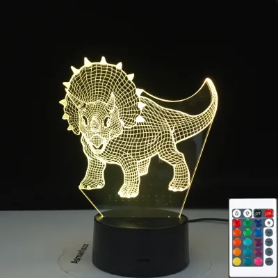 3D-3456 Triceratops Dinosaur 3D Novel 7 Color Change Atmosphere Table Lamp Holiday Boy New Year Gift