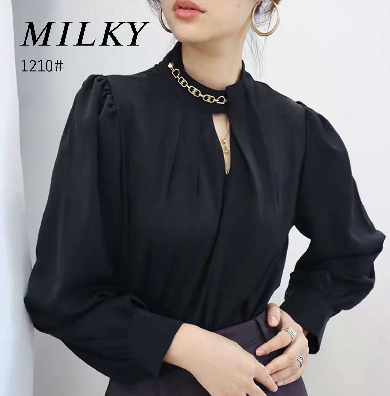 New fashionเสื้อทำงานคอจีนใส่สบายผ้าชีฟอง แขนยาว สไตล์ เสื้อทำงาน ผ้าสวมใส่สบาย(Milky brand)🧥💥💥💥