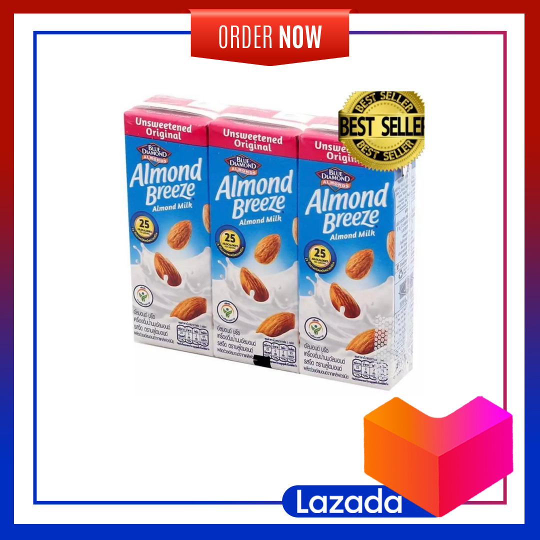 Blue Diamond Almond Breeze Almond Unsweetened บลูไดมอนด์ อัลมอนด์ บรีซ นมอัลมอนด์ สูตรไม่หวาน 180ml. แพ็ก 3