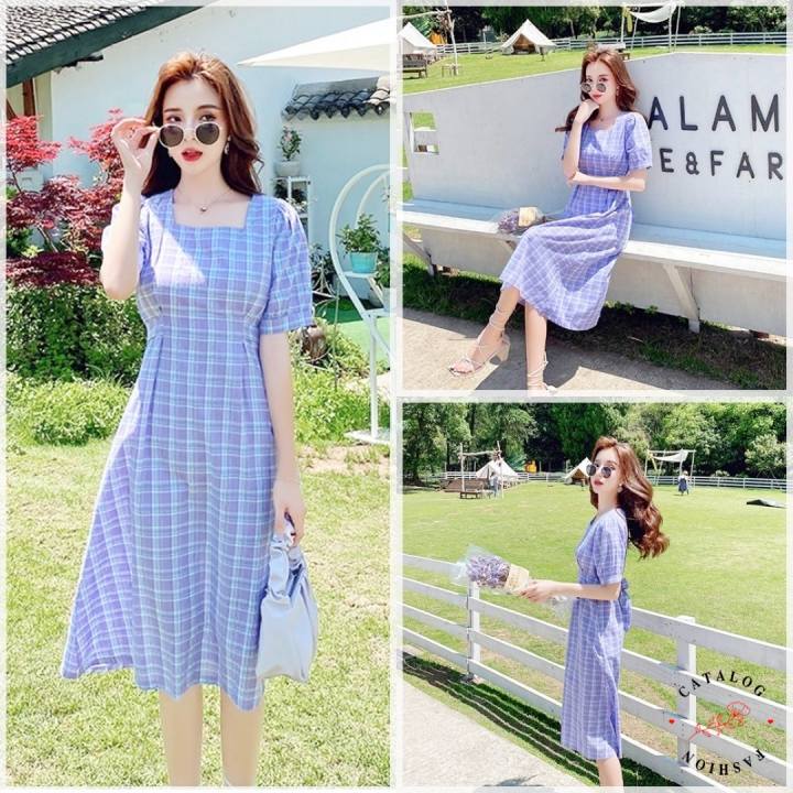 ꕥCatalog Fashionꕥ ชุดเดรสยาวคอเหลี่ยม แขนสั้นทรงตุ๊กตา ลายสก็อตสีฟ้าเข้มสวย – No Brand – 2138124639_TH-7160880198 >>> 🇹🇭 Top1Thailand 🛒 >>> lazada.co.th 🇹🇭 🇹🇭 🇹🇭🛒🛍🛒