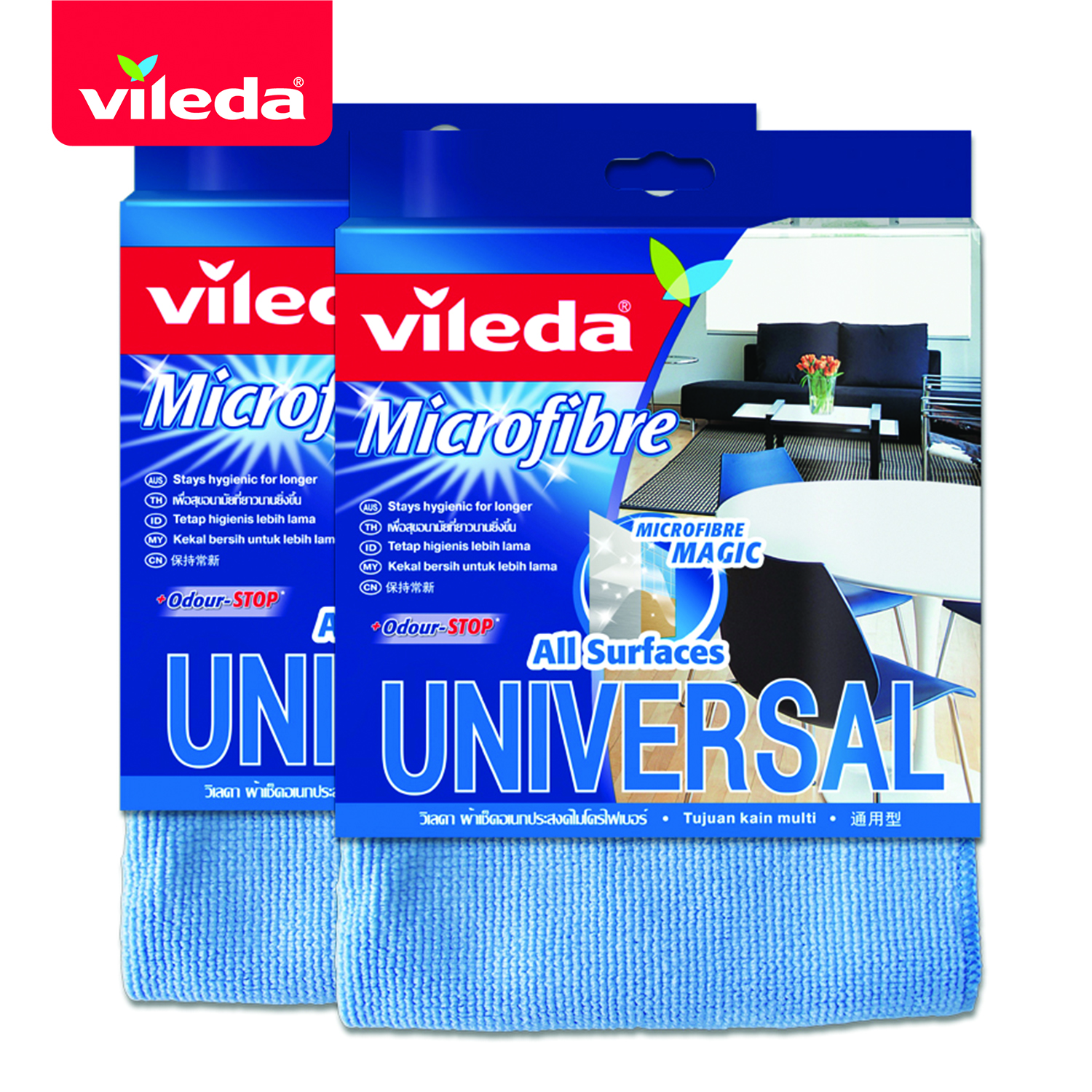 VILEDA Universal cloth - วิเลดา ผ้าเช็ดอเนกประสงค์ไมโครไฟเบอร์ Pack 2 ผ้าไมโครไฟเบอร์