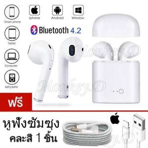 i7S TWS หูฟังบลูทูธ Bluetooth แบบคู่พร้อมกล่องชาร์จ ราคาถูก สุดยอดหูฟังยุคใหม่ ดีไซน์ล้ำเทคโนโลยีล่าสุด โปร หูฟัง เอียบัด หูฟัง บูลทูธ หูฟัง สอดหู+Foxconnสายชาร์จแท้Lightning to USB Cable 1mแพ็คชิ้น