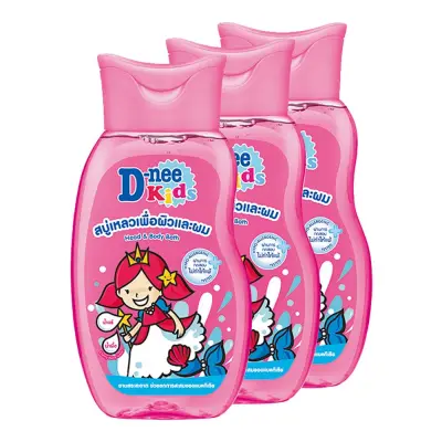ดีนี่ คิดส์ สบู่เหลวเพื่อผิวและผม กลิ่น Cherry Berry 200 มล. (3 ขวด)/D-nee Kids Liquid Soap for Skin and Hair, Cherry Berry Scent 200 ml (3 bottles)