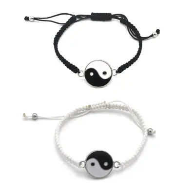 2PCS Exotic Trendy Jewelry Yin Yang Leather Bracelet Tai-chi Symbol Tao Bracelet Braid Alloy Pendant Woven Lover Bracelets Gift