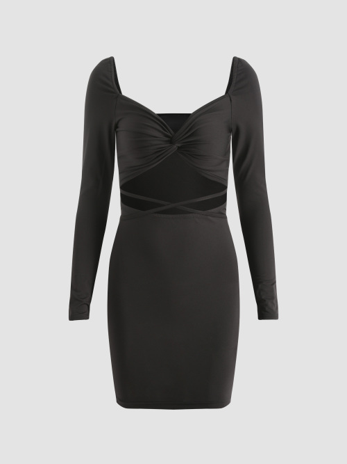Cider Sweetheart Neck Cut Out Bodycon Dress เดรสแขนยาวผู้หญิง เดรส