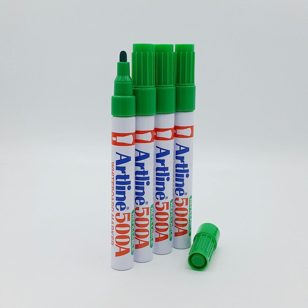ปากกาไวท์บอร์ดหัวกลม ชุด 4 ด้าม  (สีเขียว) เติมหมึกได้ ไม่มีสารไซลีน เป็นมิตรกับสิ่งแวดล้อม