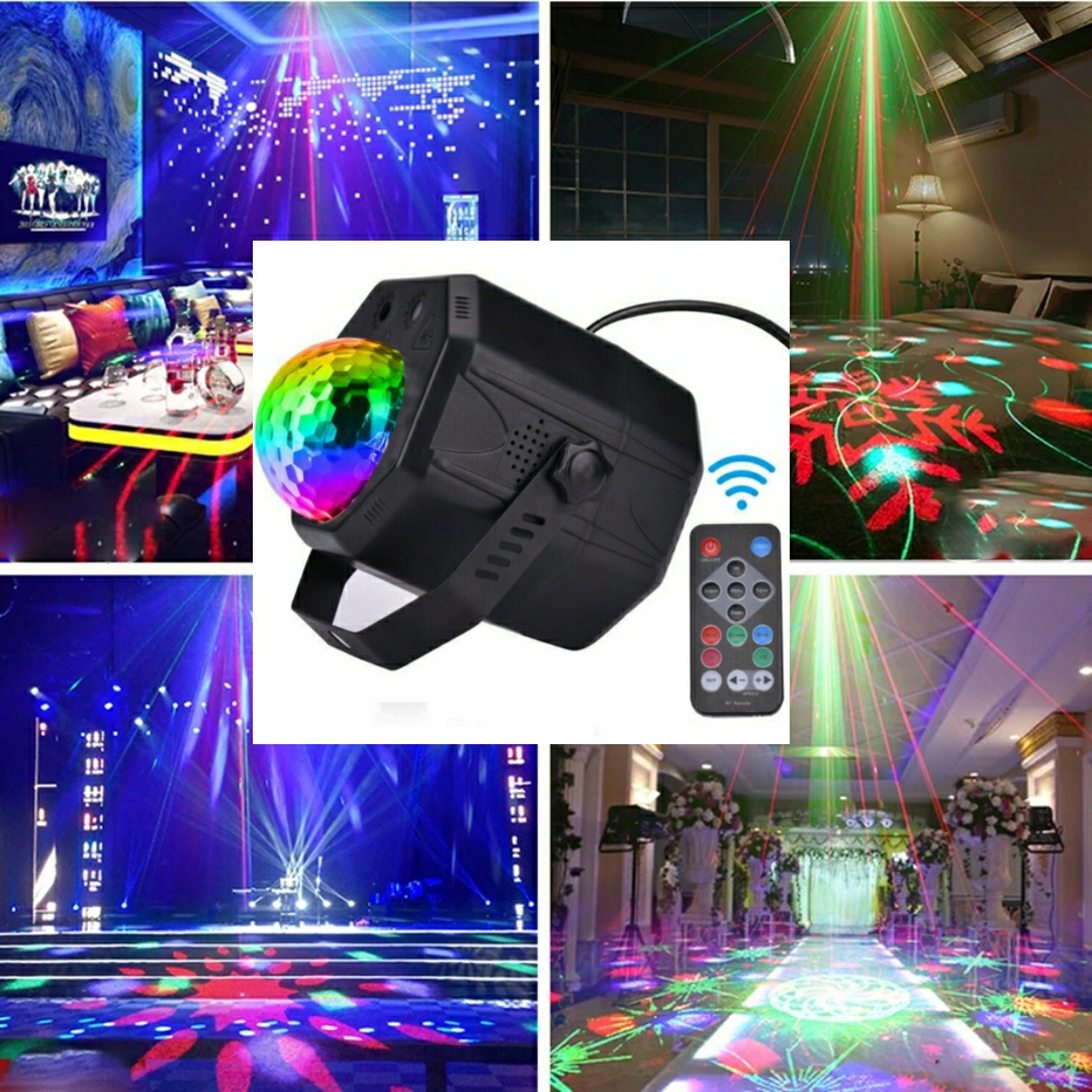 ไฟปาร์ตี้ ตามจังหวะ ไฟดิสโก้ Disco light เทค Magic Ball Laser Light Party Laser Lights 2 Lens+1 RGB