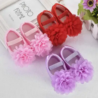 Baby Girl Shoes Chiffon Flower Elastic Baby Walking Shoes Wild Soft Bottom Solid Newborn Toddler Infant Shoes